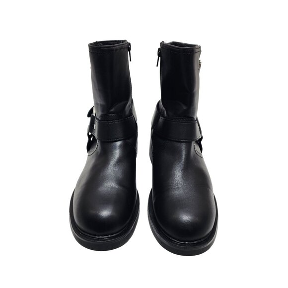 Black Leather Moto Ankle Boots With Decorative Buckles & Side Zip Size 10 - Picture 8 of 10